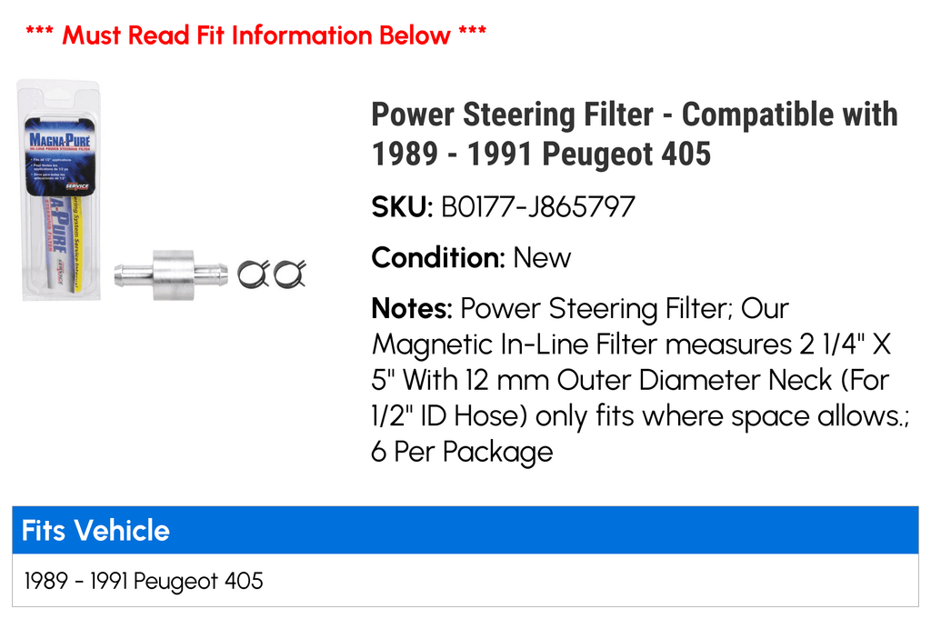 Power Steering Filter - suitable with 1989 - 1991 Peugeot 405 1990