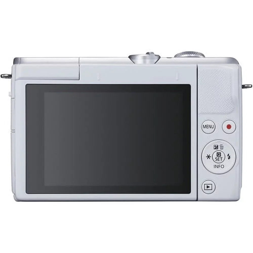 EOS M200 Mirrorless Digital Camera with 15-45mm Lens (White) Kit with Spare Battery + 2x 64GB Memory Cards + Tripod + More