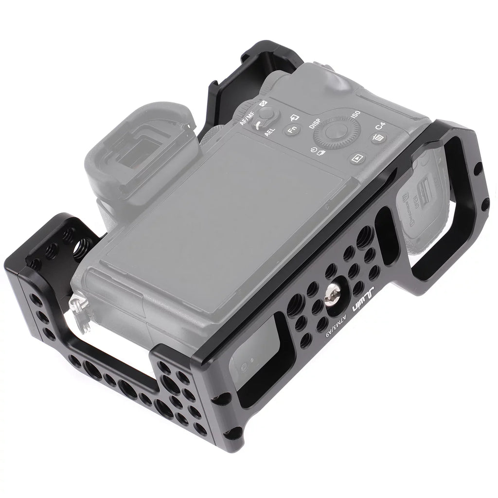 Htovila Camera Cage Aluminum Alloy Video Cage Replacement for  A7M3 A7R3 A9 Mirrorless Camera with Cold Shoe Mount 1/4 Inch & 3/8 Inch Screw Holes