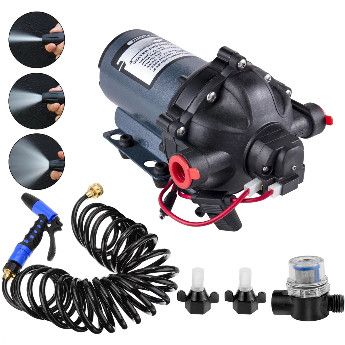 BENTISM RV aqua Pump 5.3 GPM 5.5 Gallons Per Minute 12V moisture Pump Automatic 70 PSI Diaphragm Pump with 25 Foot Coiled Hose Washdown Pumps for Boats Caravan Rv Marine Yacht
