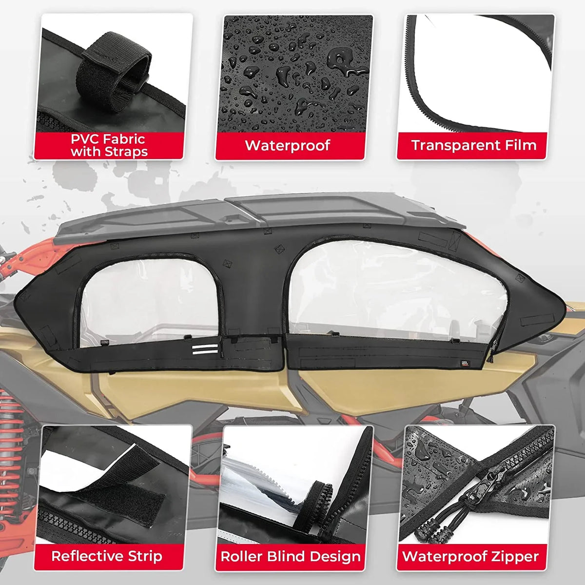 Kemimoto Soft Upper Door Set Kit, UTV Soft Cab Doors top Enclosure appropriate with 2017-2023 Can Am Maverick X3 Max 4 Seater Models