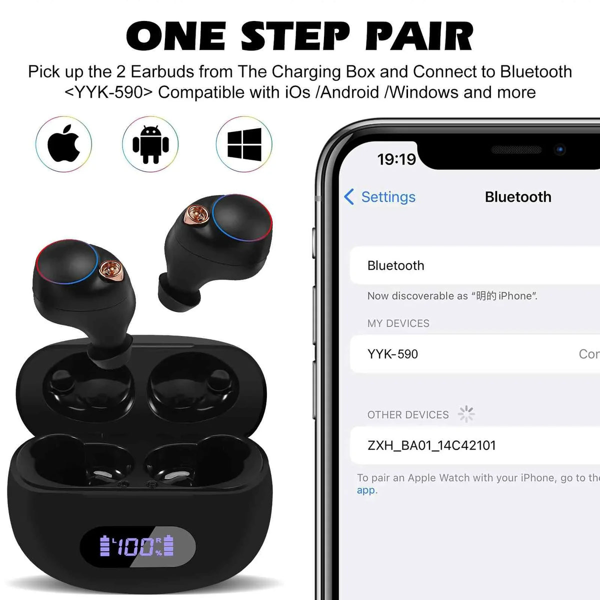 UrbanX True Wireless Bluetooth Earbuds + Charging Case, Black, Dual Connect, IPX5 aqua Resistance, Bluetooth 5.2 Connection, Balanced, Bass Boost appropriate with Doogee S88 Plus