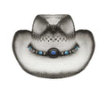 WHITE Tea Stain COWBOY Straw HAT w/ Turquoise Blue Beads WOMEN WESTERN Cowgirl