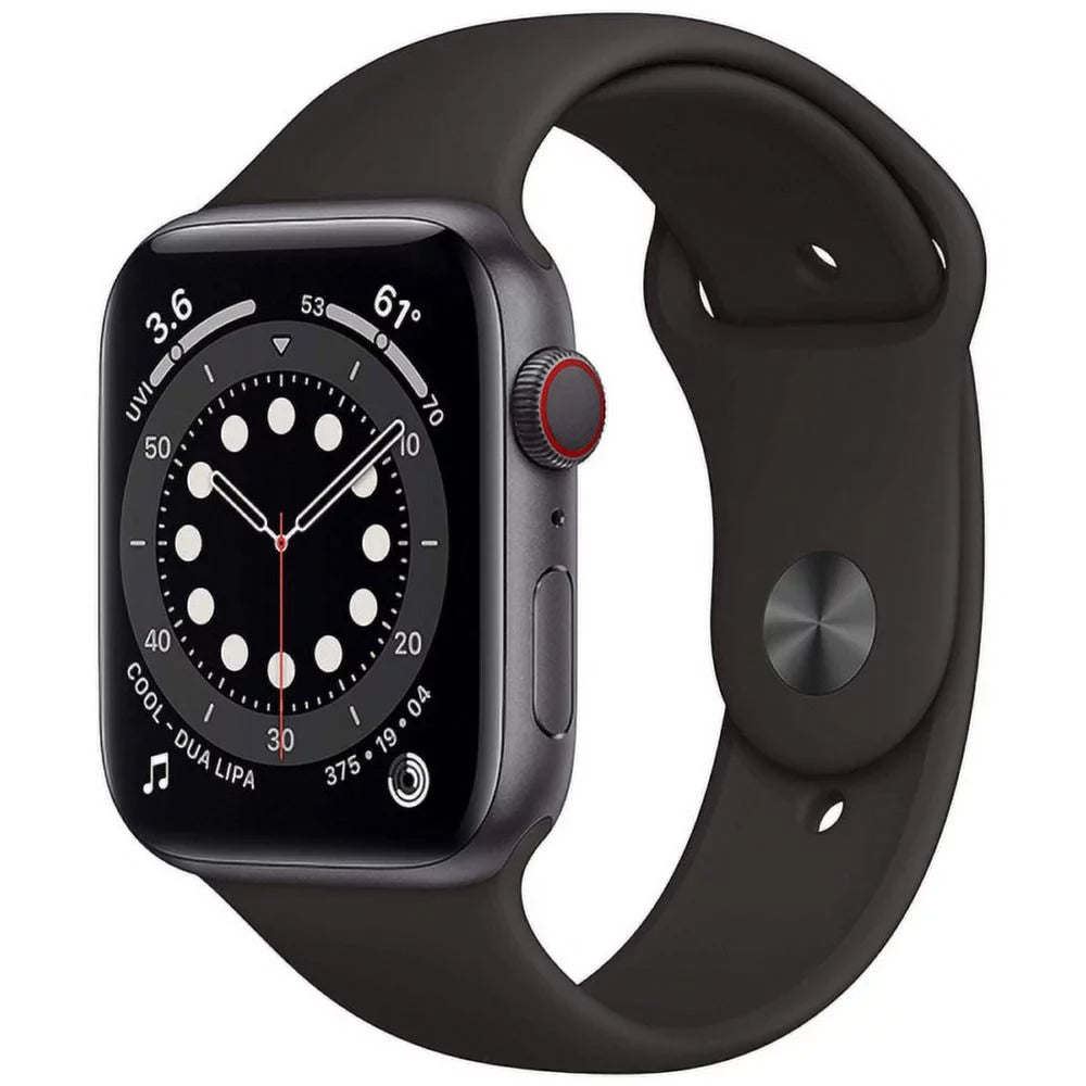 Pre-Owned  Watch Series 6 44mm GPS + Cellular Unlocked - Space Gray Aluminum Case - Black Sport Band (2020) Refurbished - Fair