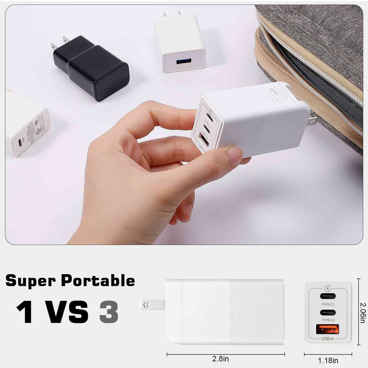 UrbanX 65W Fast Travel Charger with 3 Ports USB & Dual USB-C High-Speed Charging matching with Ulefone Power Armor 16 Pro/Armor 15/Power Armor 14 Pro/Power Armor 14/Armor 12 5G, iPhone,