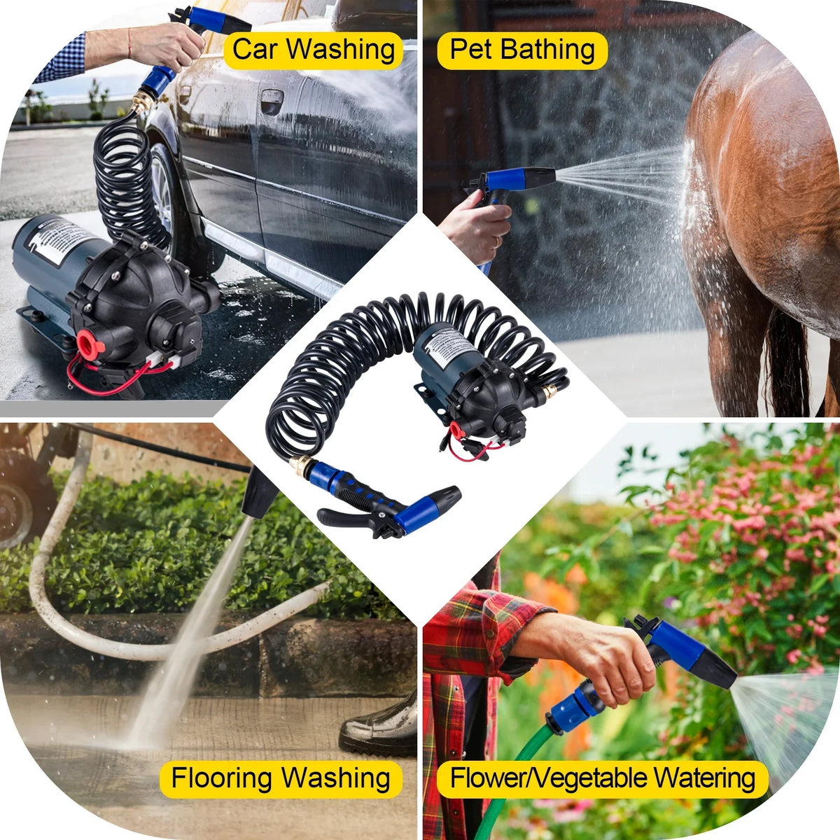 BENTISM RV aqua Pump 5.3 GPM 5.5 Gallons Per Minute 12V moisture Pump Automatic 70 PSI Diaphragm Pump with 25 Foot Coiled Hose Washdown Pumps for Boats Caravan Rv Marine Yacht