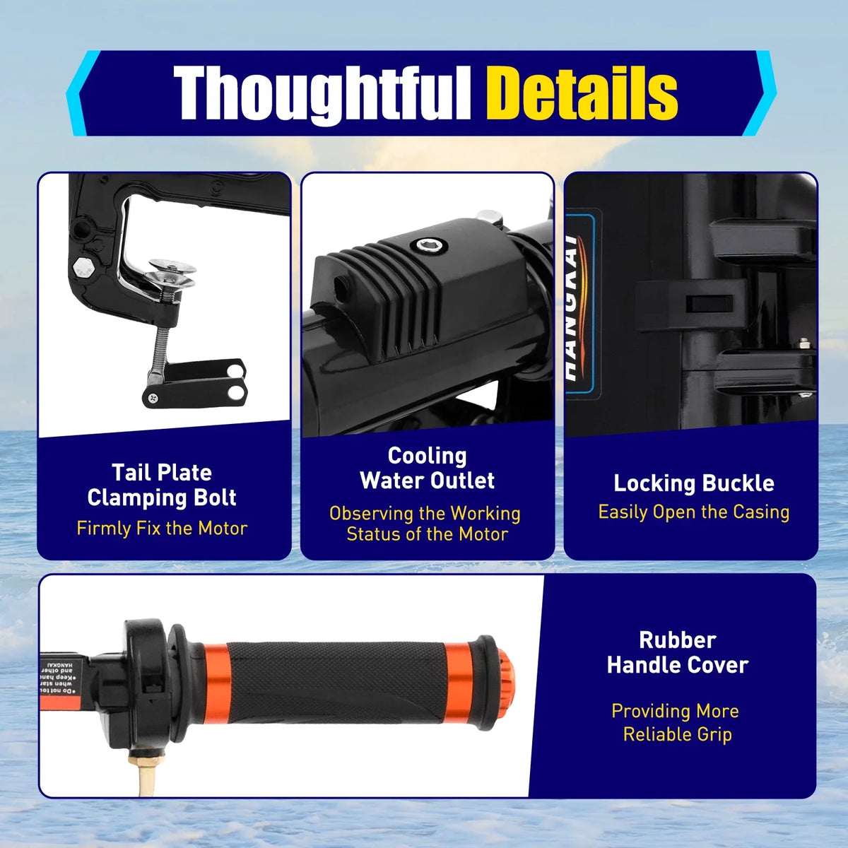 2 Stroke 3.6  Gasoline Outboard Motor, 55cc Fishing craft Engine with aqua Cooling System Clutch Control Black