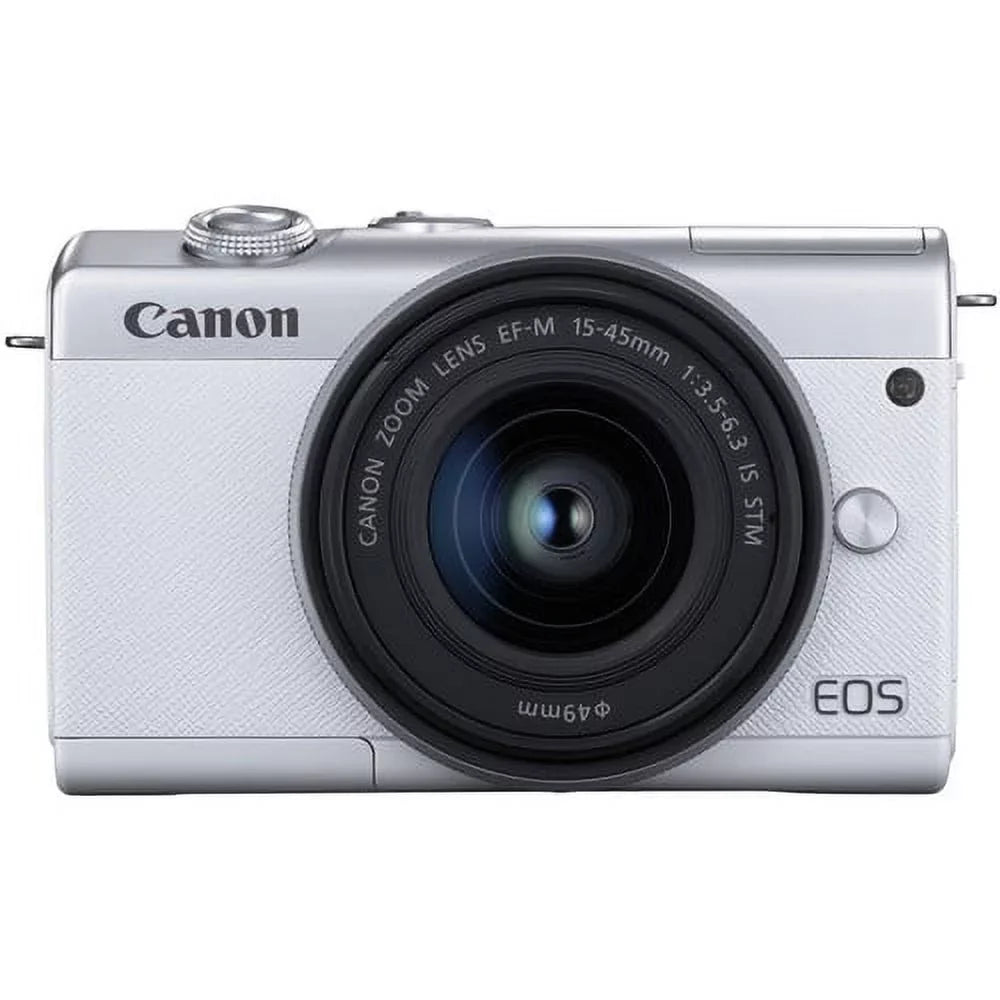 EOS M200 Mirrorless Digital Camera with 15-45mm Lens (White) Kit with Spare Battery + 2x 64GB Memory Cards + Tripod + More