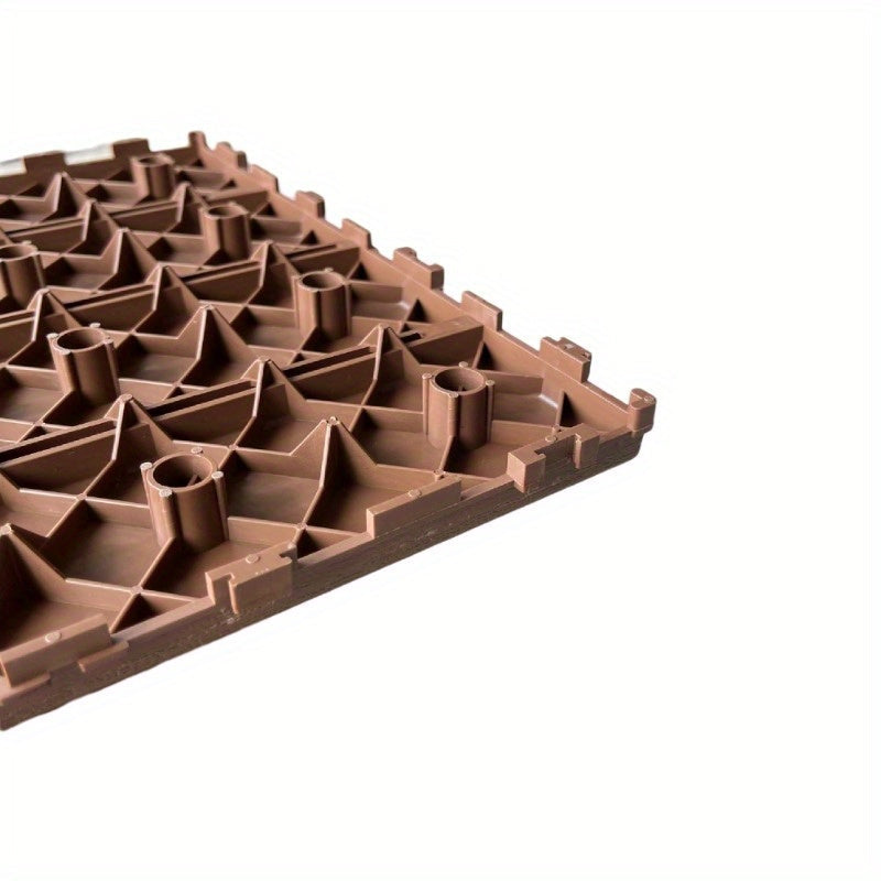 44 PCS Plastic Interlocking Deck Tiles-11.8"x11.8"Waterproof Outdoor Floor All elements Use,Patio Floor Decking Tiles for Porch Poolside Balcony Backyard,Stripe Texture,Brown