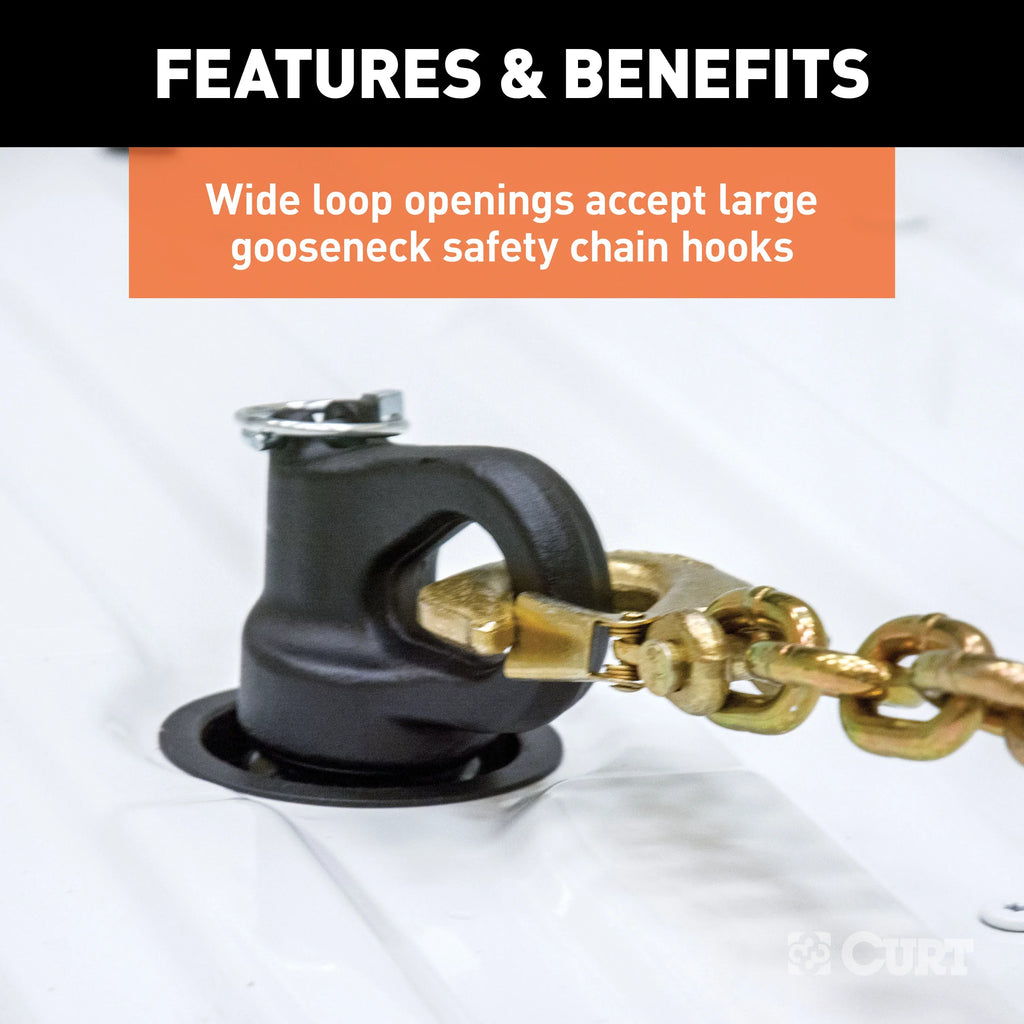 CURT Mfg 60692 OEM-suitable Gooseneck Ball & Safety Chain Anchor Kit for GM - Fits GM pickup trucks with factory tow packages | Includes storage case and rubber hole protector
