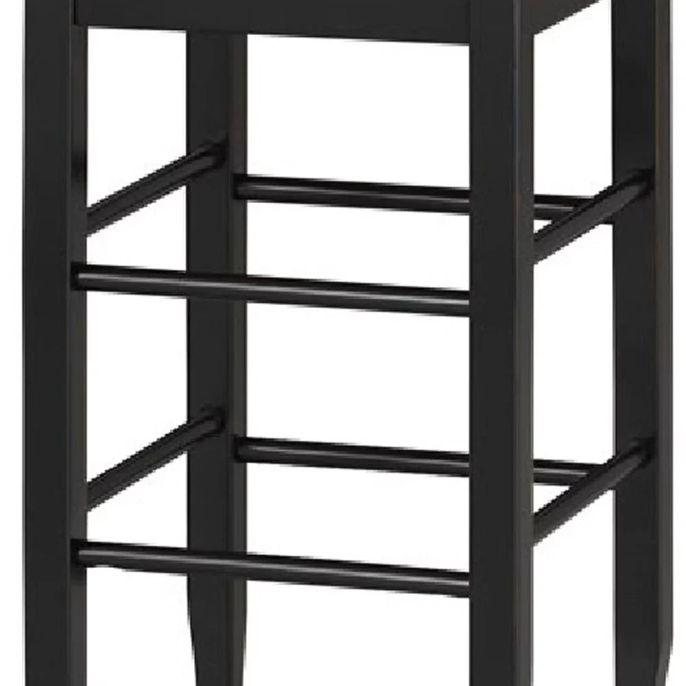 Rush Woven Wooden Frame Barstool with Saber Legs, Beige and Black- Saltoro Sherpi