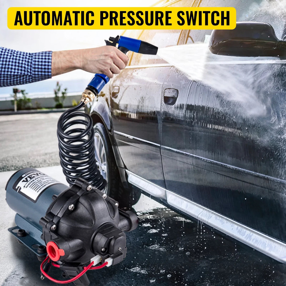 BENTISM RV aqua Pump 5.3 GPM 5.5 Gallons Per Minute 12V moisture Pump Automatic 70 PSI Diaphragm Pump with 25 Foot Coiled Hose Washdown Pumps for Boats Caravan Rv Marine Yacht
