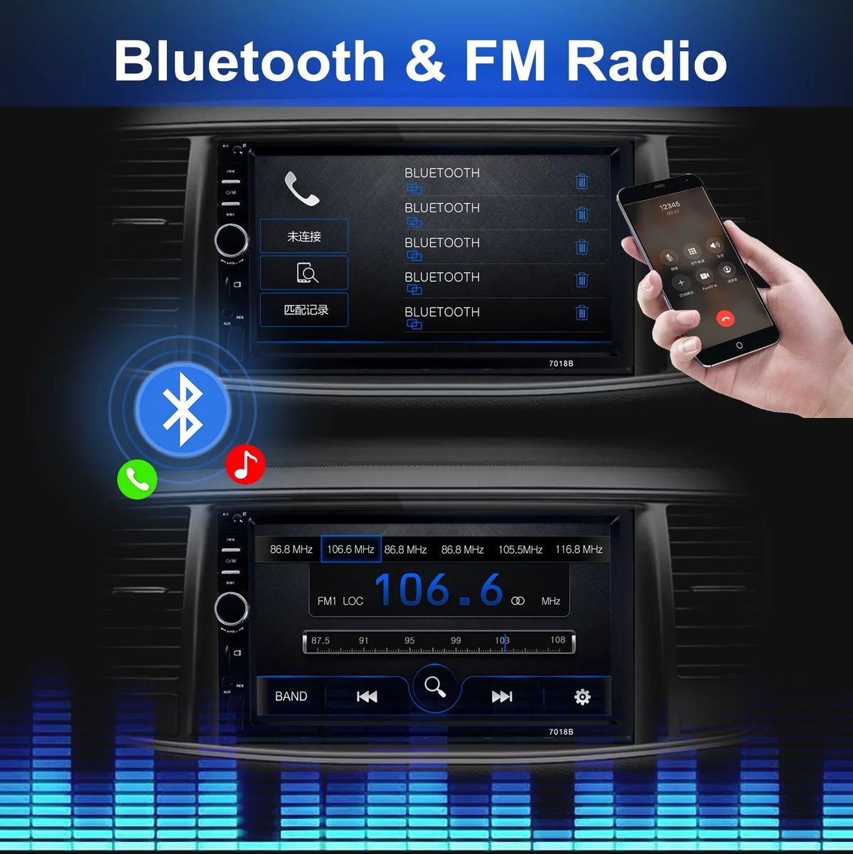 7" Car Stereo Double Din Bluetooth Car Radio Touch Screen Car Radio Audio Receiver  Radio with Backup Camera - Support Mirror Link/USB/SD/AUX, Hands Free Calling