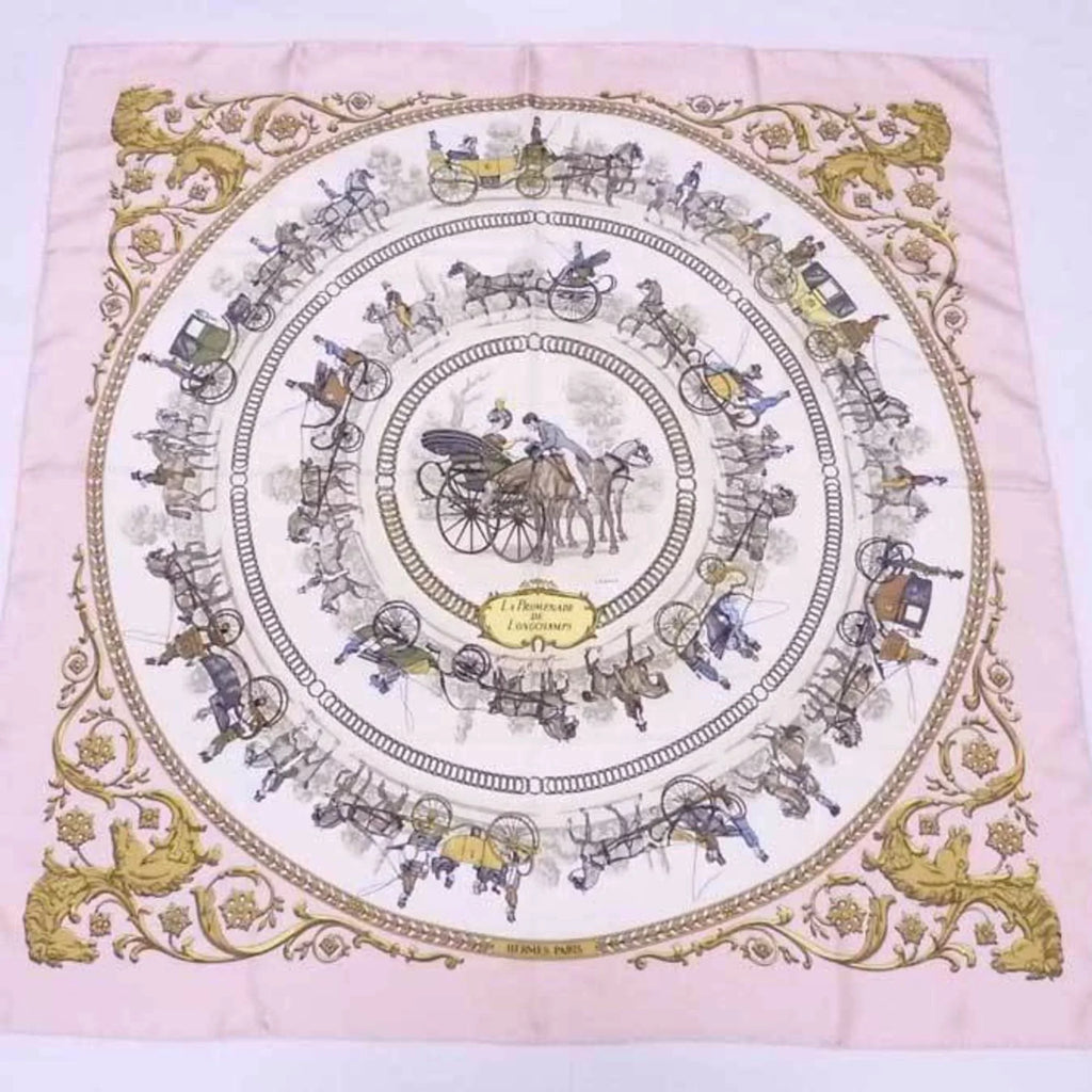 Pre-Owned Hermes HERMES Scarf Carre 90 La Promenade De Longchamps Silk Pink x Multicolor Ladies (Good)