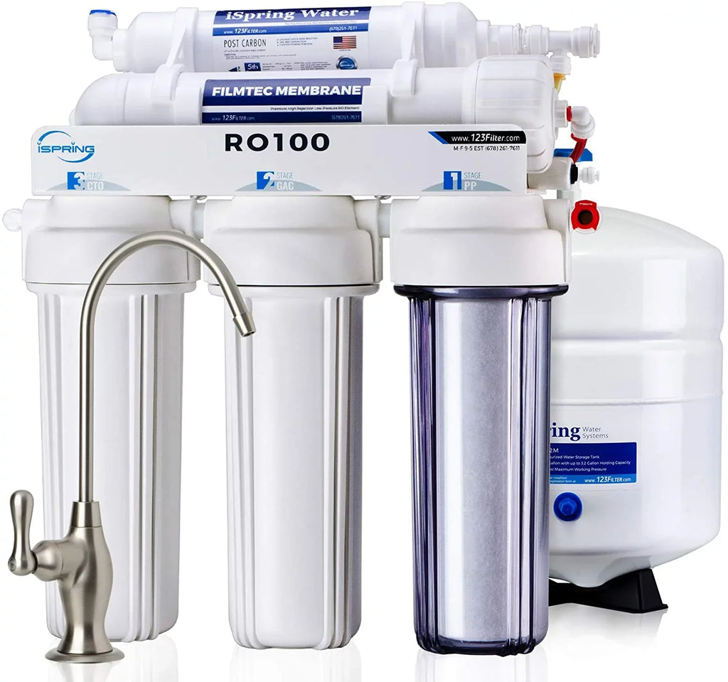 RO100 Under Sink 5-Stage Reverse Osmosis Drinking moisture Filtration System High Capacity 100 GPD Fast Flow, 1:1 Pure to Waste Ratio