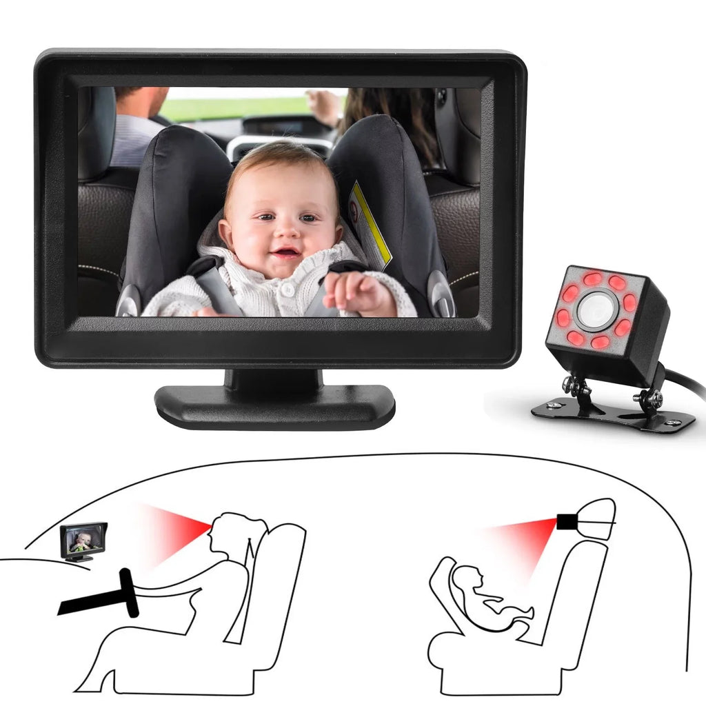 Car Back Seat Camera, EEEkit 12V Baby Car Mirror with 4.3-inch HD Screen, Night Vision, 120° Wide Crystal Clear View, Rear Facing Safety Car Seat Mirror Camera Observe the Baby's Every Move, Black