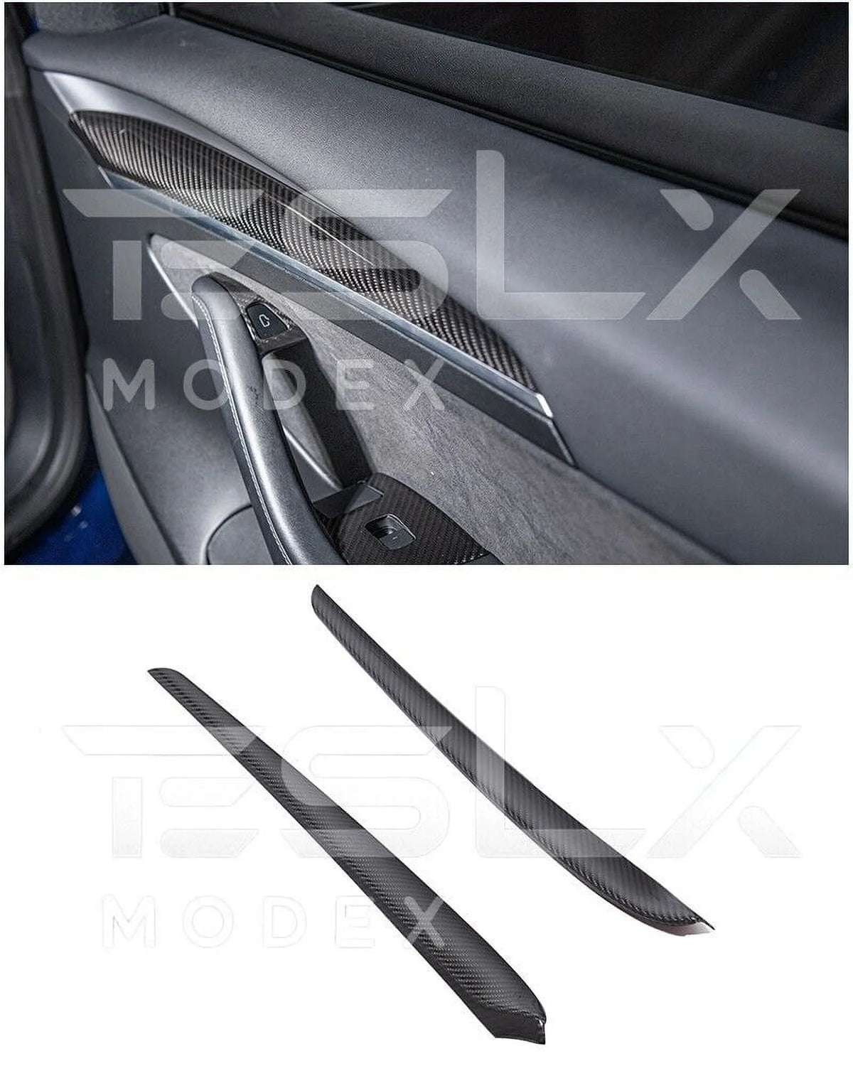 Replacement For 2020-2023 TESLA Model 3 & 2020-Up Model Y Factory Style CARBON FIBER Interior Front Door Trim Panel wrap Pair