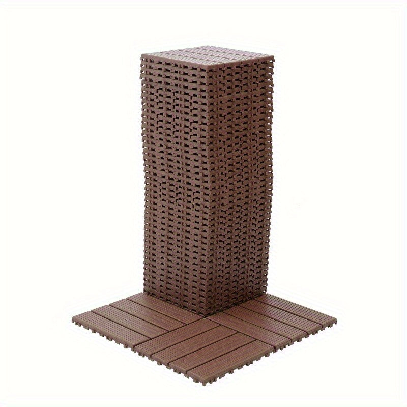 44 PCS Plastic Interlocking Deck Tiles-11.8"x11.8"Waterproof Outdoor Floor All elements Use,Patio Floor Decking Tiles for Porch Poolside Balcony Backyard,Stripe Texture,Brown