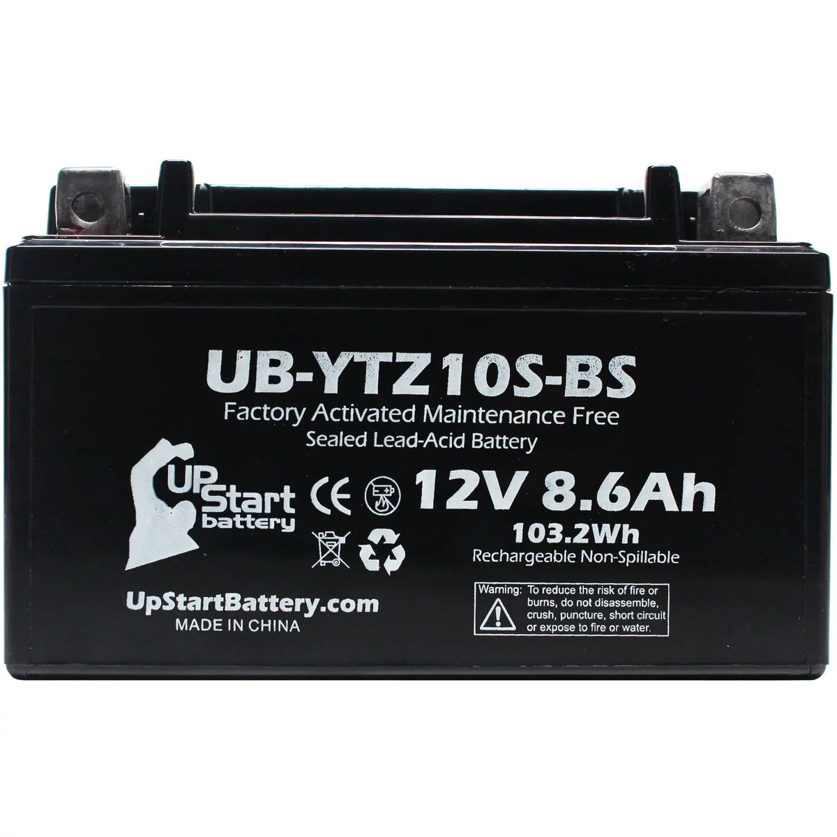 UpStart Battery Replacement 2011 Yamaha YZF-R1 1000CC Factory Activated, Maintenance Free, Motorcycle Battery - 12V, 8.6Ah, UB-YTZ10S-BS