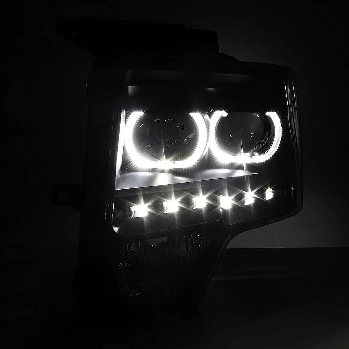 AKKON - For [Dual LED Halo Ring] 09-14 F150 F-150 Pickup Truck Black Projector Headlights + LED Tail light Set