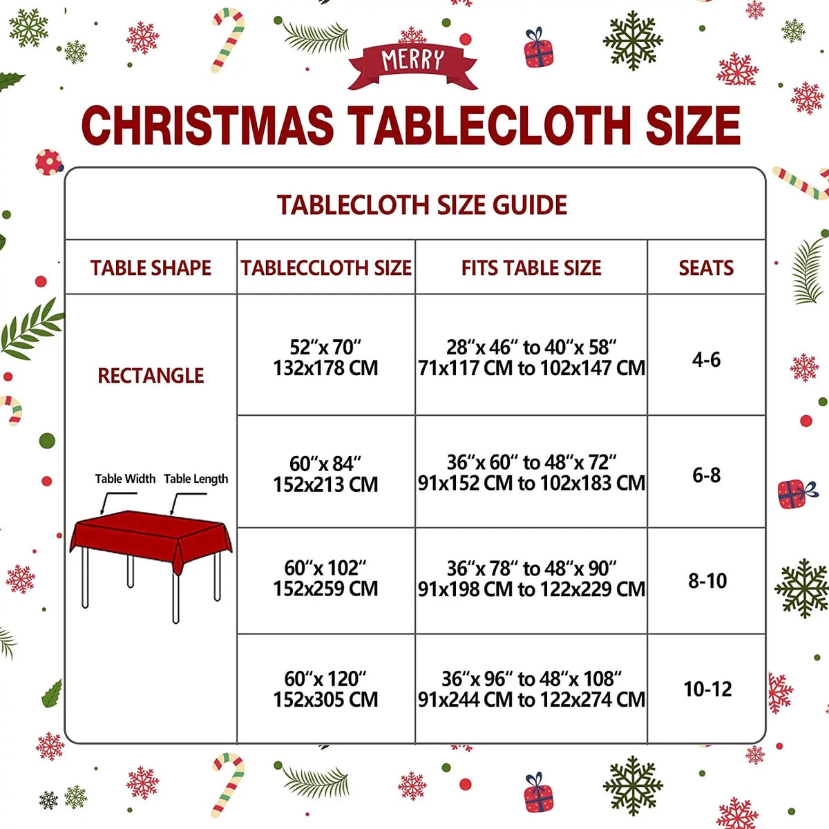 UMINEUX Christmas Tablecloth with Flannel Backing, Waterproof Wipeable Vinyl Rectangle Table wrap for Xmas Parties/Wedding/Holiday/Decoration Use - Heavy Duty Table wrap(60x102 Inch, Snowflake)
