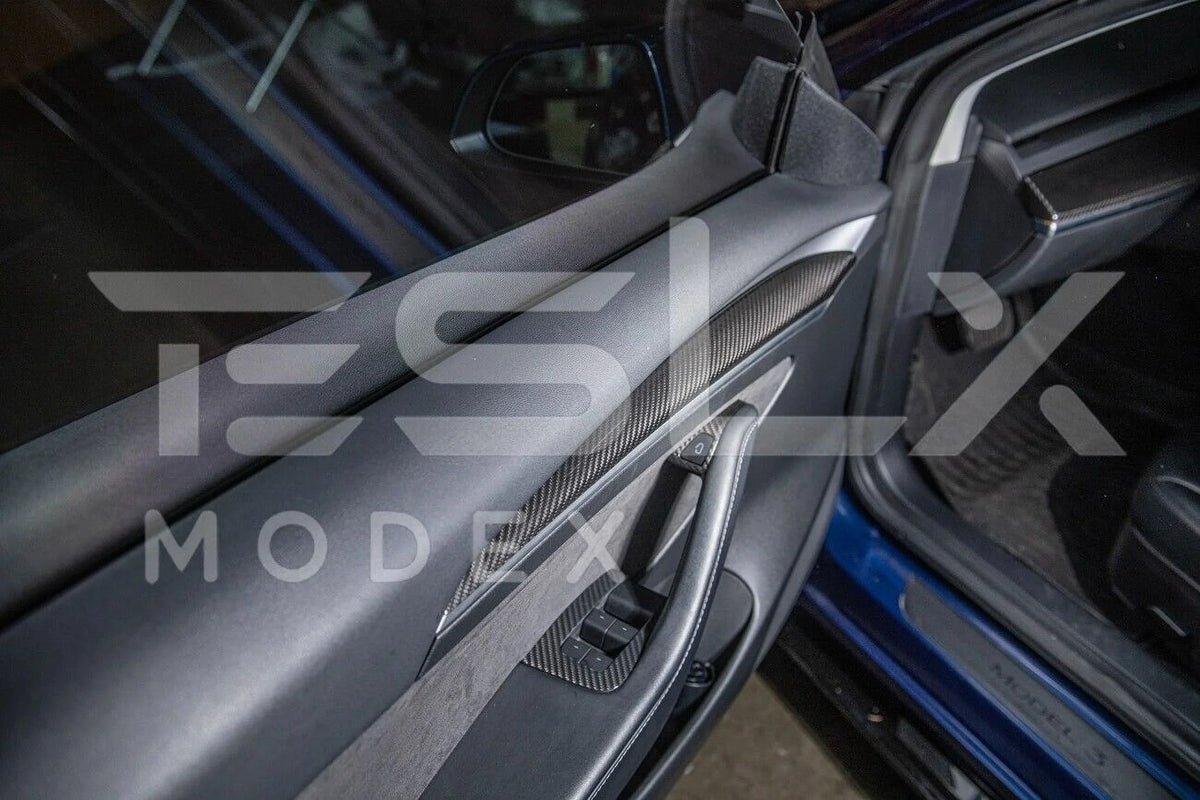 Replacement For 2020-2023 TESLA Model 3 & 2020-Up Model Y Factory Style CARBON FIBER Interior Front Door Trim Panel wrap Pair
