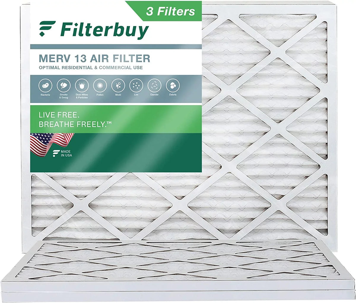 Filterbuy 14x20x1 MERV 13 Pleated HVAC AC Furnace Air Filters (3-Pack)