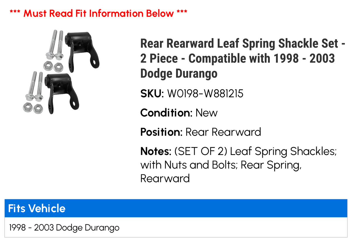 Rear Rearward Leaf Spring Shackle Set - 2 Piece - matching with 1998 - 2003 Dodge Durango 1999 2000 2001 2002