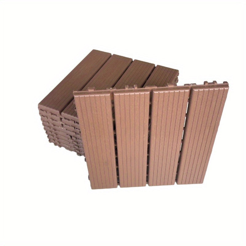44 PCS Plastic Interlocking Deck Tiles-11.8"x11.8"Waterproof Outdoor Floor All elements Use,Patio Floor Decking Tiles for Porch Poolside Balcony Backyard,Stripe Texture,Brown