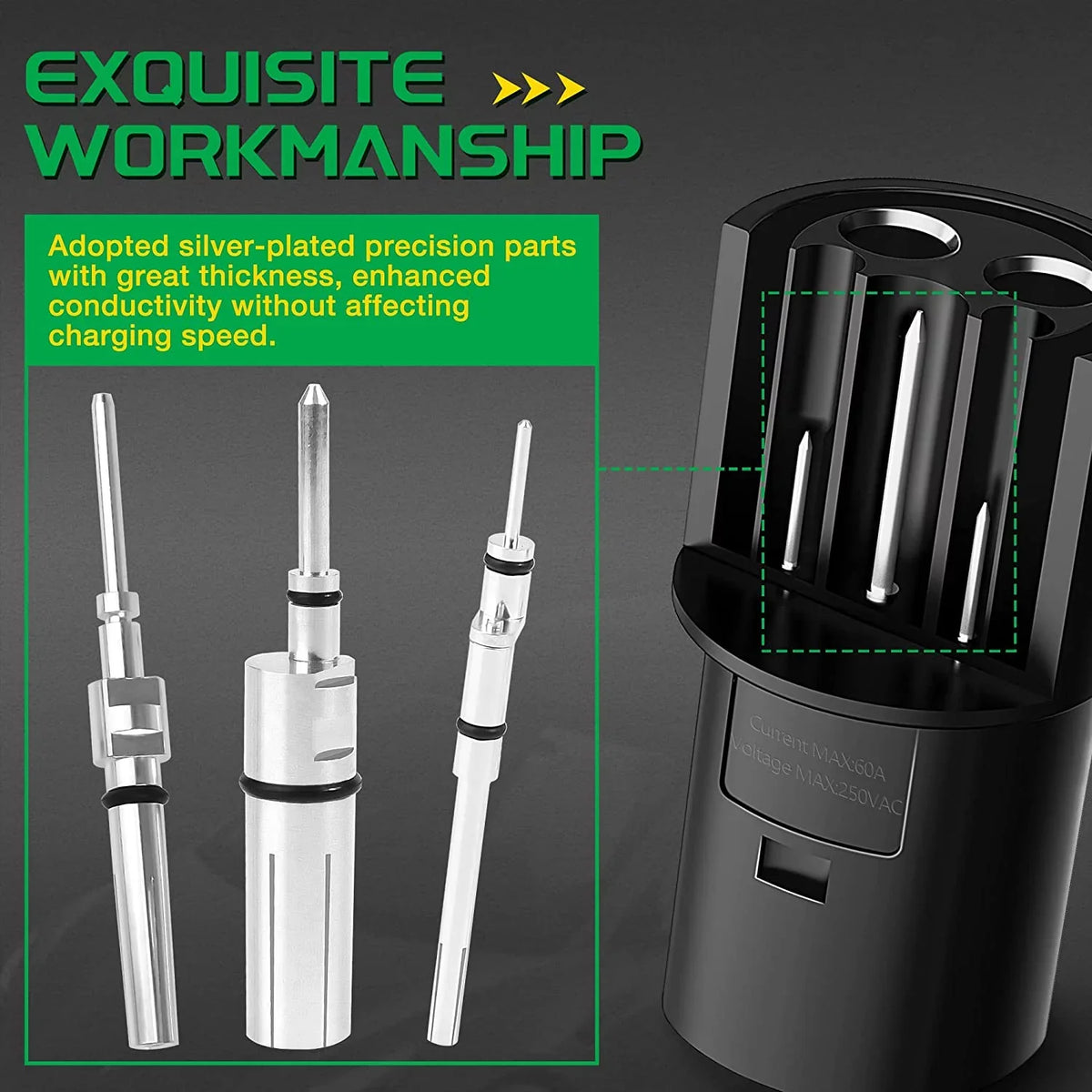 Campmoy Tesla to J1772 Adapter, 60A & 250V AC - matching with SAE J1772 Electric Vehicle (EV) Chargers (Black)