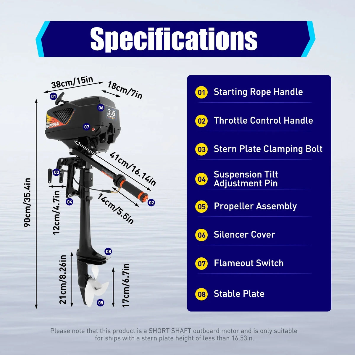 2 Stroke 3.6  Gasoline Outboard Motor, 55cc Fishing craft Engine with aqua Cooling System Clutch Control Black