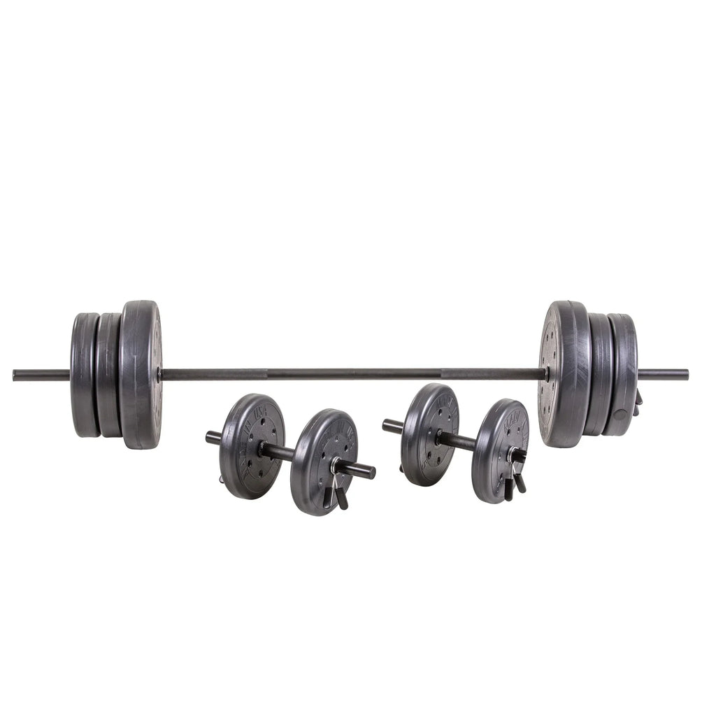 Weights, Two Dumbbell Bars & Full 6-foot Length Bar. and Four 5 lb. 105 lb Barbell and Dumbell  Weight Set Featuring Two 20 lb., Four 10 lb