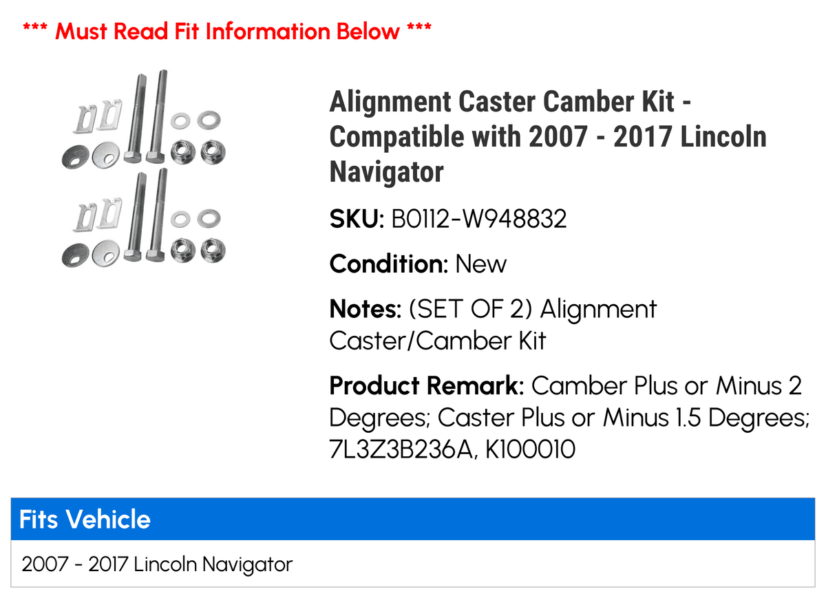 Alignment Caster Camber Kit - suitable with 2007 - 2017 Lincoln Navigator 2008 2009 2010 2011 2012 2013 2014 2015 2016