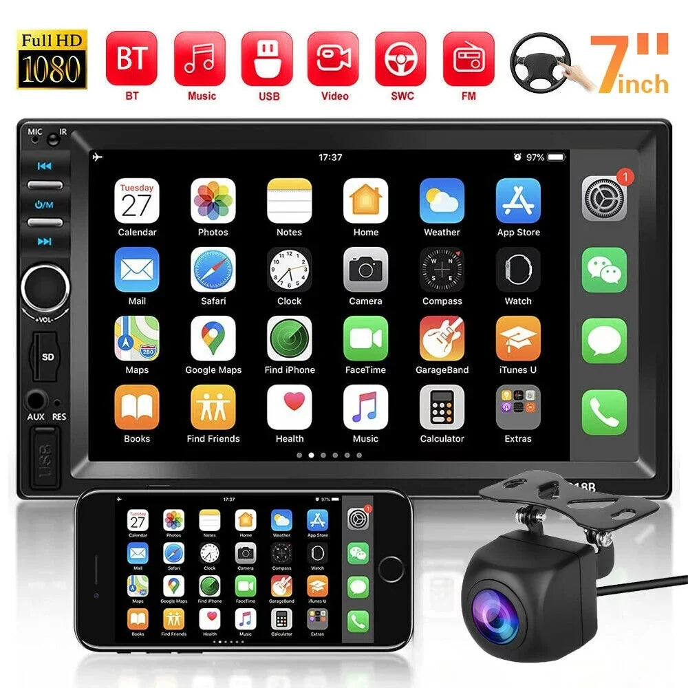 7" Car Stereo Double Din Bluetooth Car Radio Touch Screen Car Radio Audio Receiver  Radio with Backup Camera - Support Mirror Link/USB/SD/AUX, Hands Free Calling