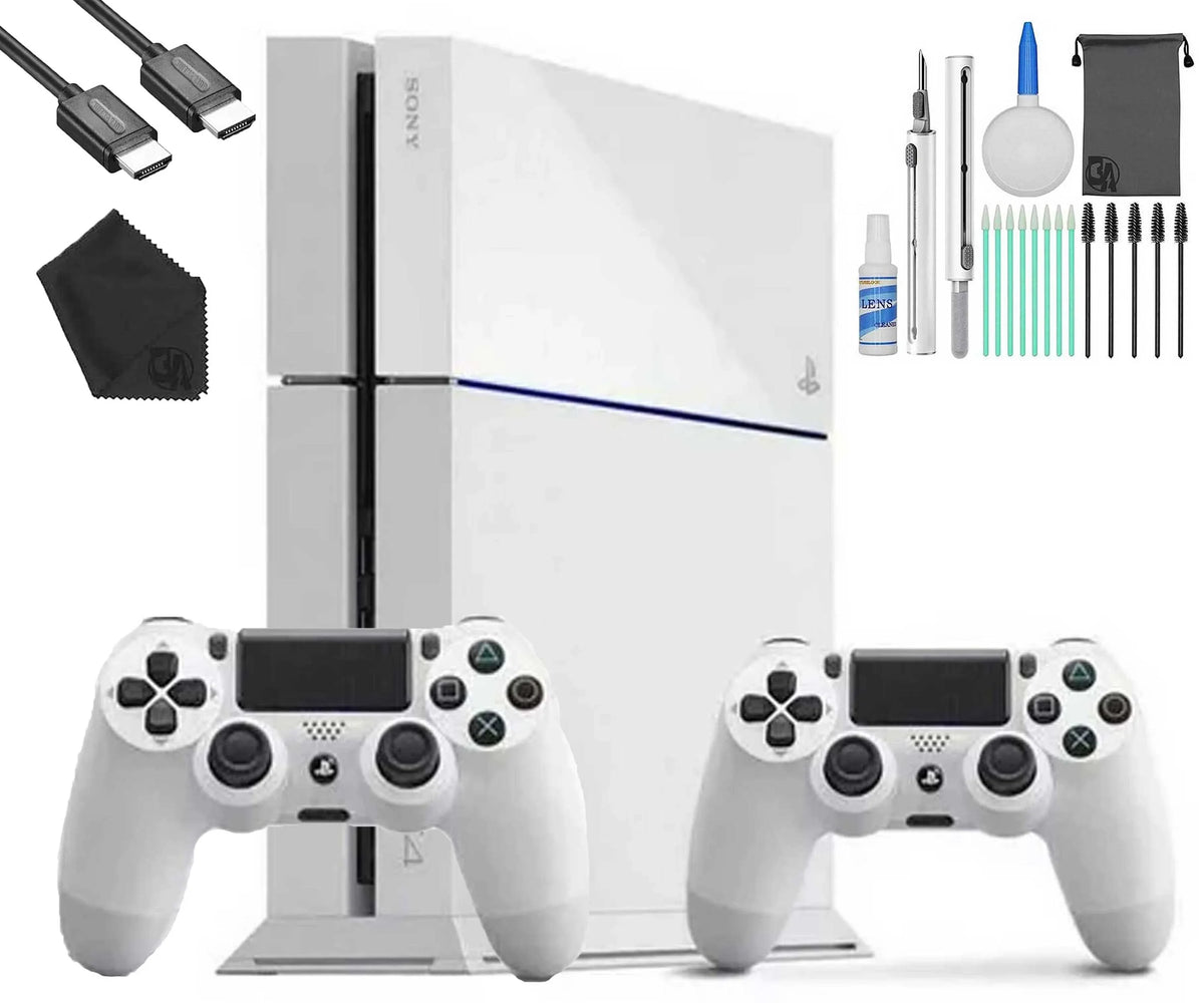 Pre-Owned  PlayStation 4 500GB Gaming Console White, HDMI Cable 2 Controller With Cleaning Kit (Refurbished: Like New)