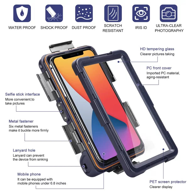 UrbanX Professional [15m/50ft] Swimming Diving Surfing Snorkeling Photo Video Waterproof Protective Case Underwater Housing for P Smart Z And all Phones Up to 6.9 Inch LCD with Lanyard