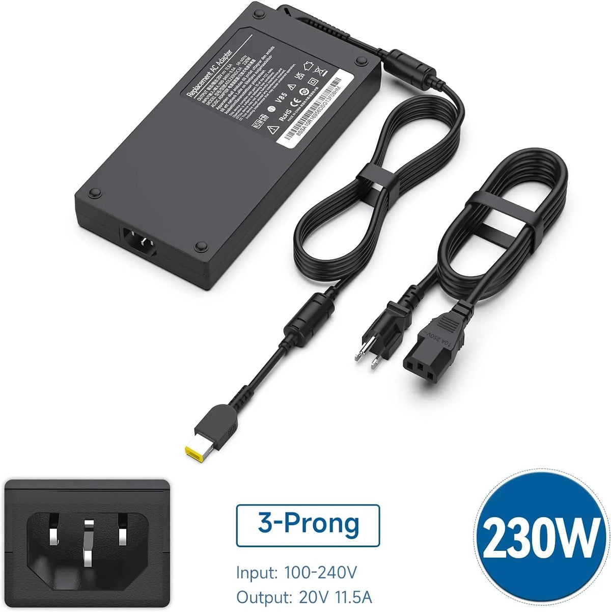 20V 11.5A 230w AC Adapter for  Legion Y7000 Y7000P Y9000K Y520 Y520-15 R720 Y92, PN: ADL230NLC3A 01FR046
