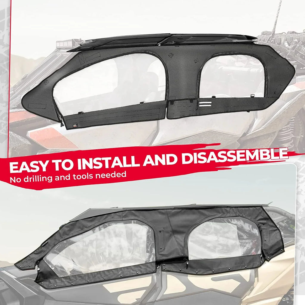 Kemimoto Soft Upper Door Set Kit, UTV Soft Cab Doors top Enclosure appropriate with 2017-2023 Can Am Maverick X3 Max 4 Seater Models