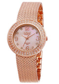 Women's BUR097RG Crystal Accented Rose Gold Swiss Quartz Watch with Pink Mother of Pearl Dial and Rose Gold Bracelet