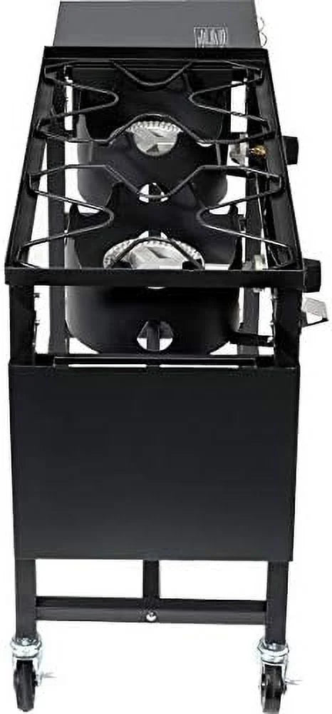 Outdoor Camping Propane Double Burner Stove 2 Folding Cook Cooking Station Stand Picnic BBQ Grill 58,000 BTU, Black