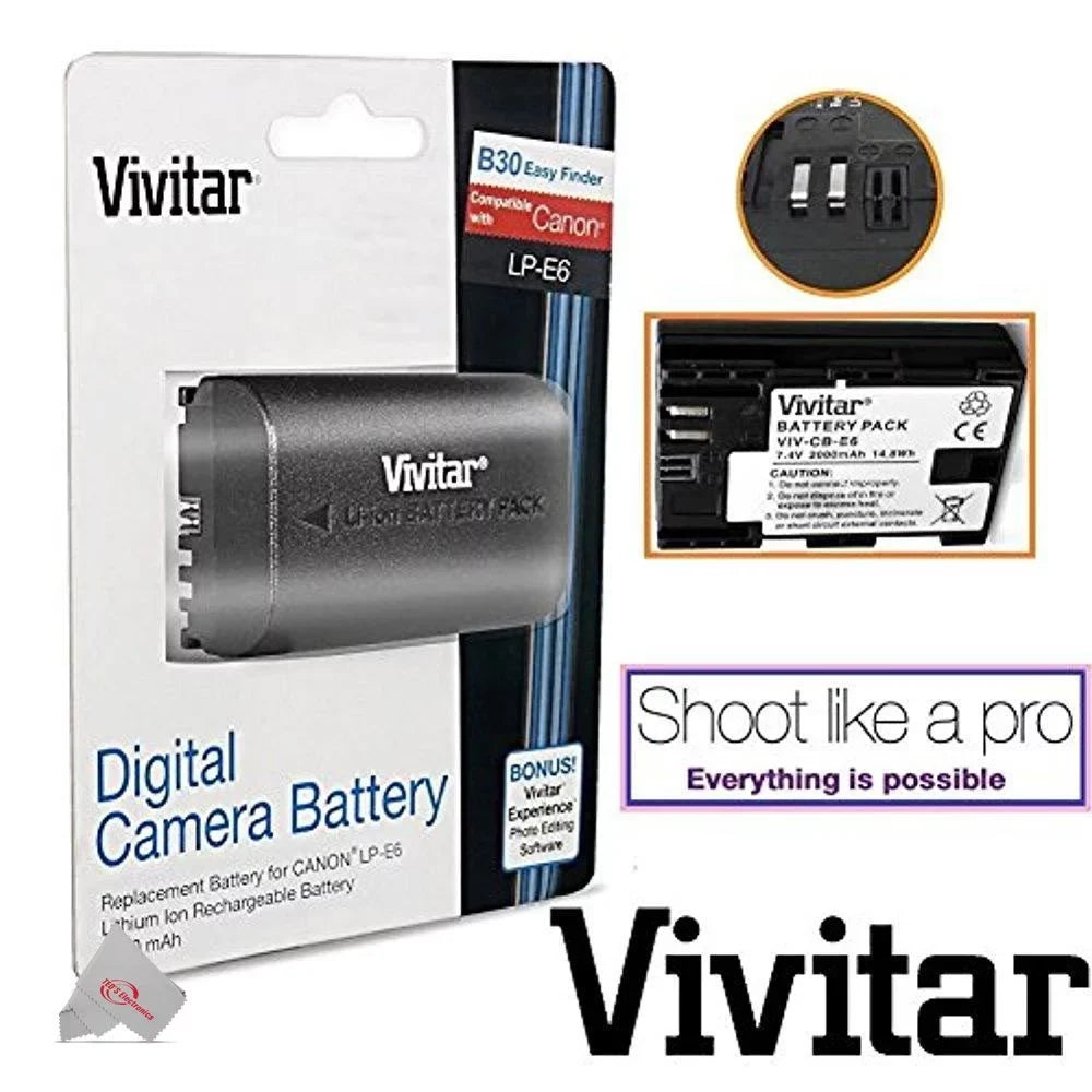 Two Pcs Vivitar VIV-CB-E6 Replacement Battery for  LP-E6
