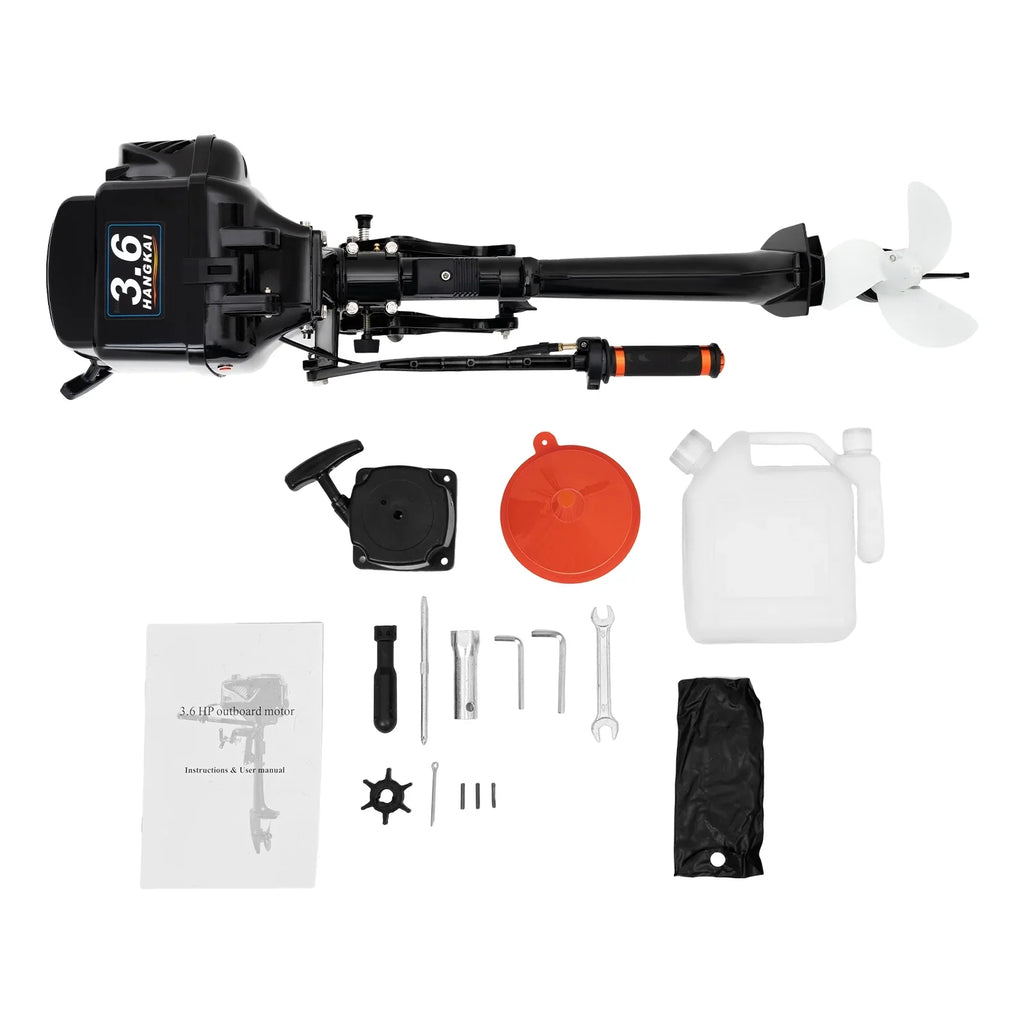 2 Stroke 3.6  Gasoline Outboard Motor, 55cc Fishing craft Engine with aqua Cooling System Clutch Control Black