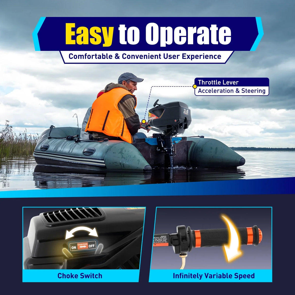 HANGKAI 2 Stroke 3.6  Outboard Motor Fishing vessel Engine aqua Cooling CDI Outboard vessel Motor 90cm/35.4in