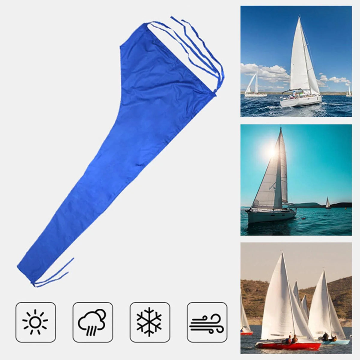600D Mainsail protector, craft protector, Dustproof protector Sail shield Snow wrap Adjustable Strap Thickened Oxford Cloth Blue , 12 FT 11 to 12 FT