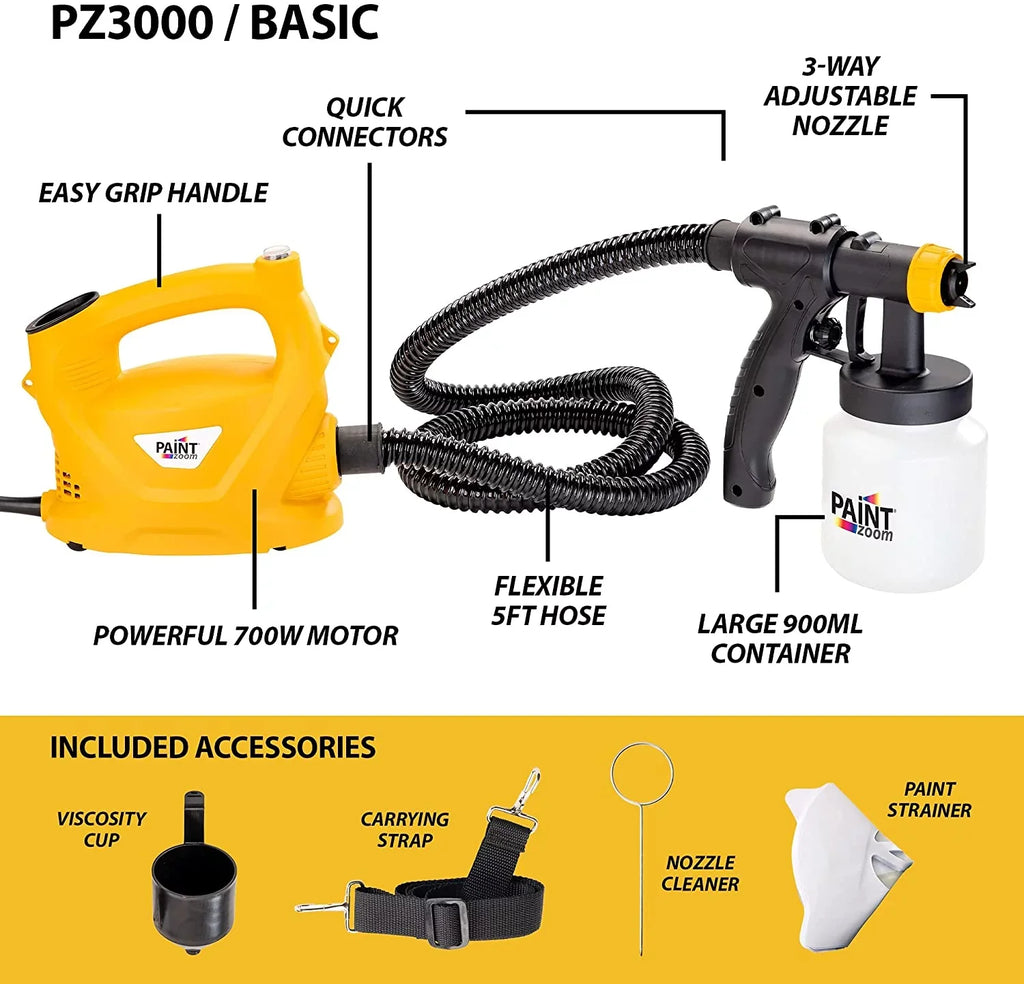 Paint Zoom Deluxe 3000 Series Paint Sprayer | Powerful & Durable 700-watt Spray Gun Tool HVLP sprayer for Interior & Exterior Home Painting and DIY Home Improvement Projects | 3 Spray Patterns