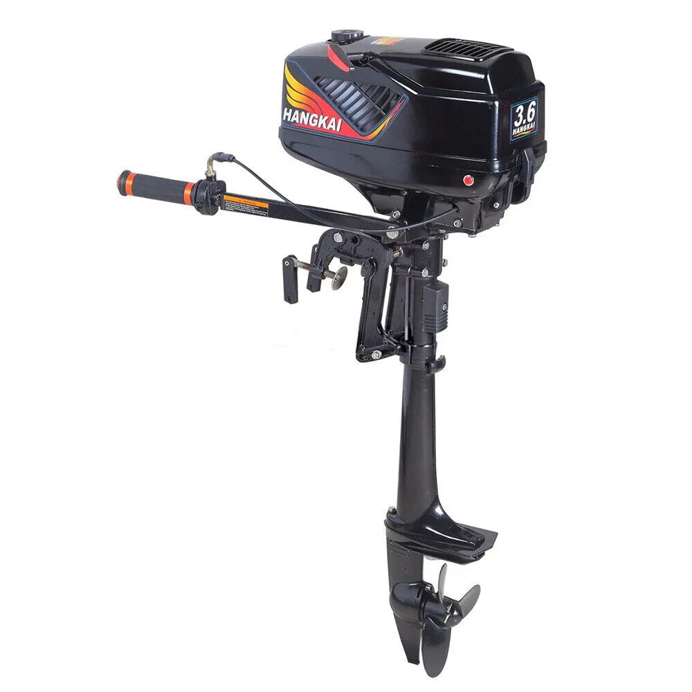 2 Stroke 3.6  Gasoline Outboard Motor, 55cc Fishing craft Engine with aqua Cooling System Clutch Control Black
