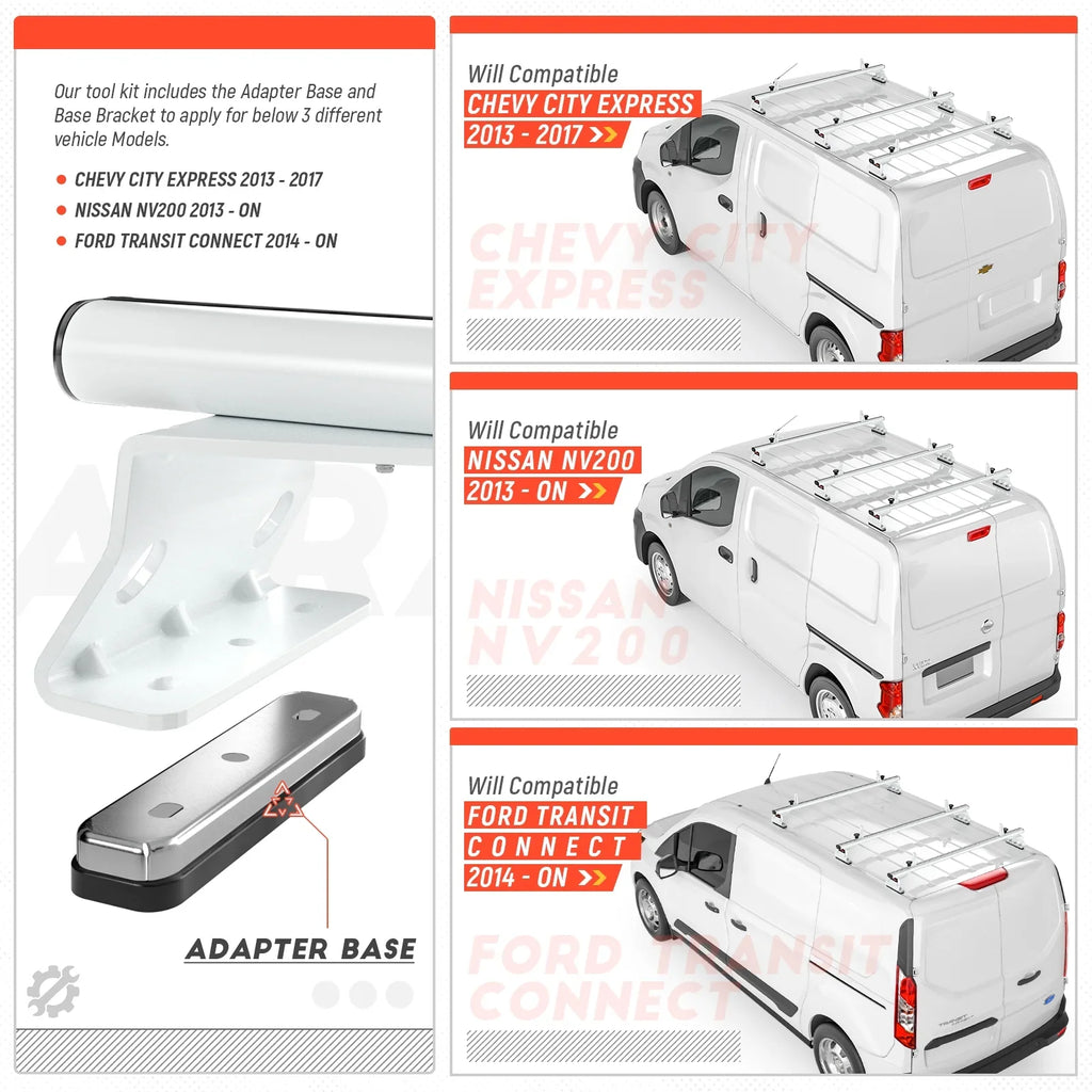 AA-Racks Model AX312 Aluminum Van Roof Rack Cross Bars Fits for 2013-On NV200/ 2014-On Transit Connect/ 2013-2017 City Express, 3 Bar 50'' - White