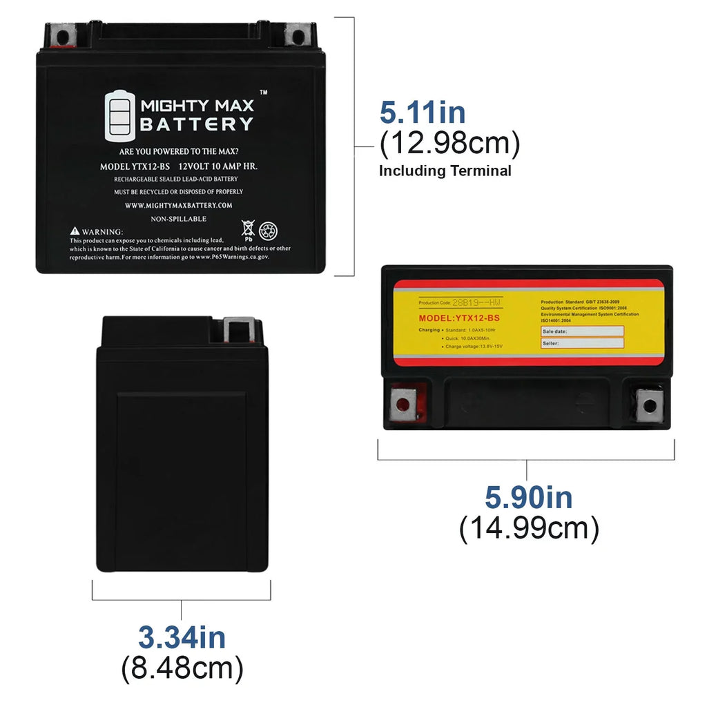 YTX12-BS 12V 10Ah Replacement Battery appropriate with Suzuki GSX-R1000, Z 01-04 - 6 Pack