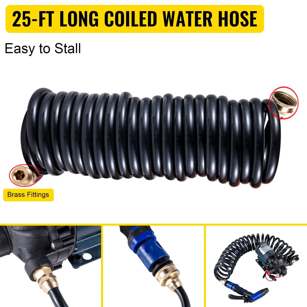 BENTISM RV aqua Pump 5.3 GPM 5.5 Gallons Per Minute 12V moisture Pump Automatic 70 PSI Diaphragm Pump with 25 Foot Coiled Hose Washdown Pumps for Boats Caravan Rv Marine Yacht