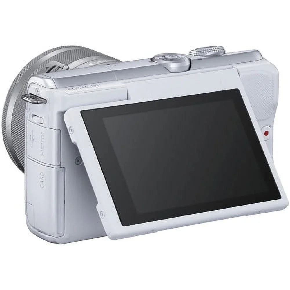 EOS M200 Mirrorless Digital Camera with 15-45mm Lens (White) Kit with Spare Battery + 2x 64GB Memory Cards + Tripod + More